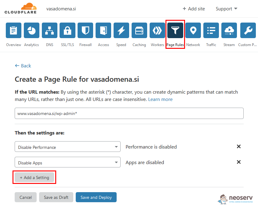 CloudFlare - Page Rules