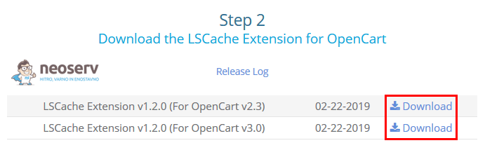 Prenos razširitve LSCache za OpenCart