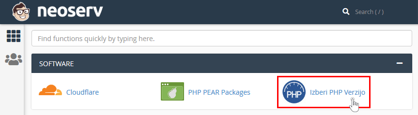 cPanel - Izberi PHP Verzijo