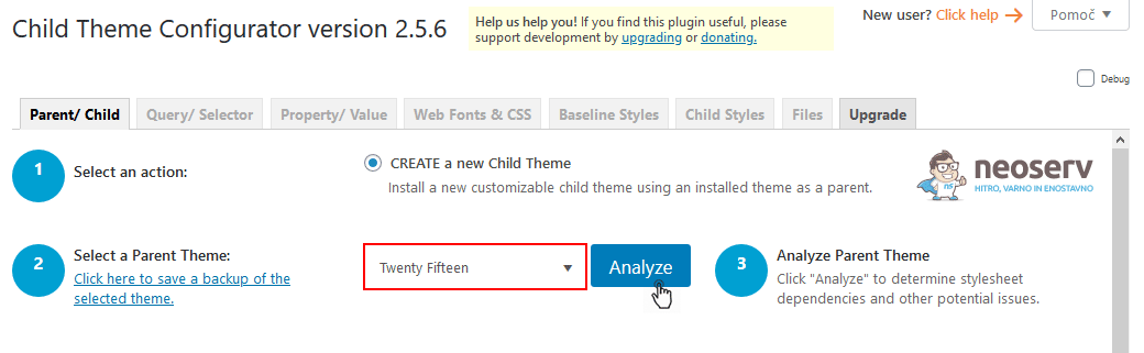 Child Theme Configurator - analiziranje parent teme