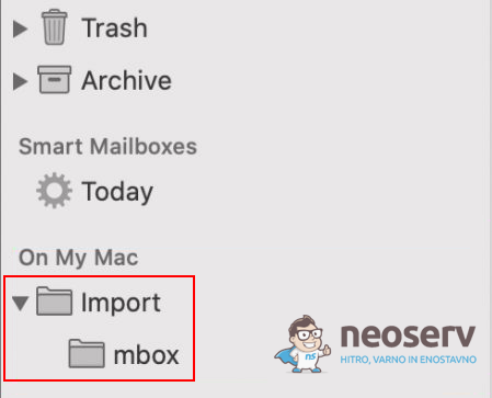 Mac Mail - Uvoz e-poštnega predala