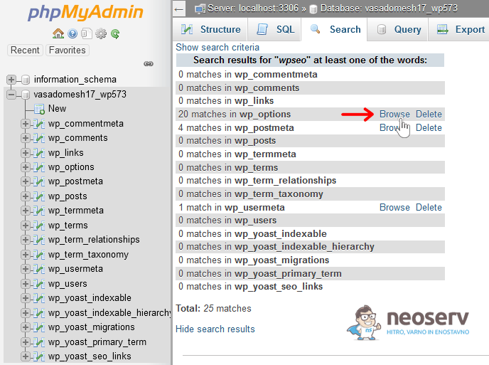 phpMyAdmin - wpseo - wp_options - Browse