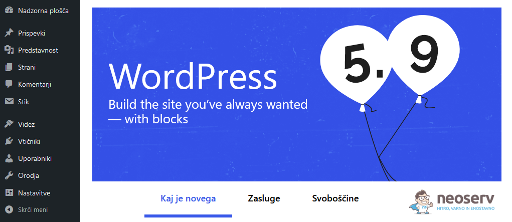 WordPress - starejša različica aktivna